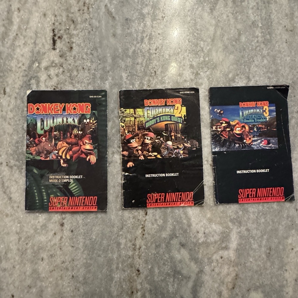 Lot of 3 SNES Video Game Manuals: Donkey Kong Country 1, 2 & 3 Nintendo Booklet